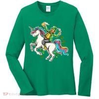 Funny St Patrick's Day Leprechaun Riding Unicorn Women's Long Sleeve Shirt thumb 0