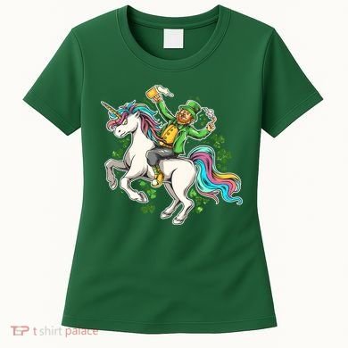 Funny St Patrick's Day Leprechaun Riding Unicorn Women's T-Shirt