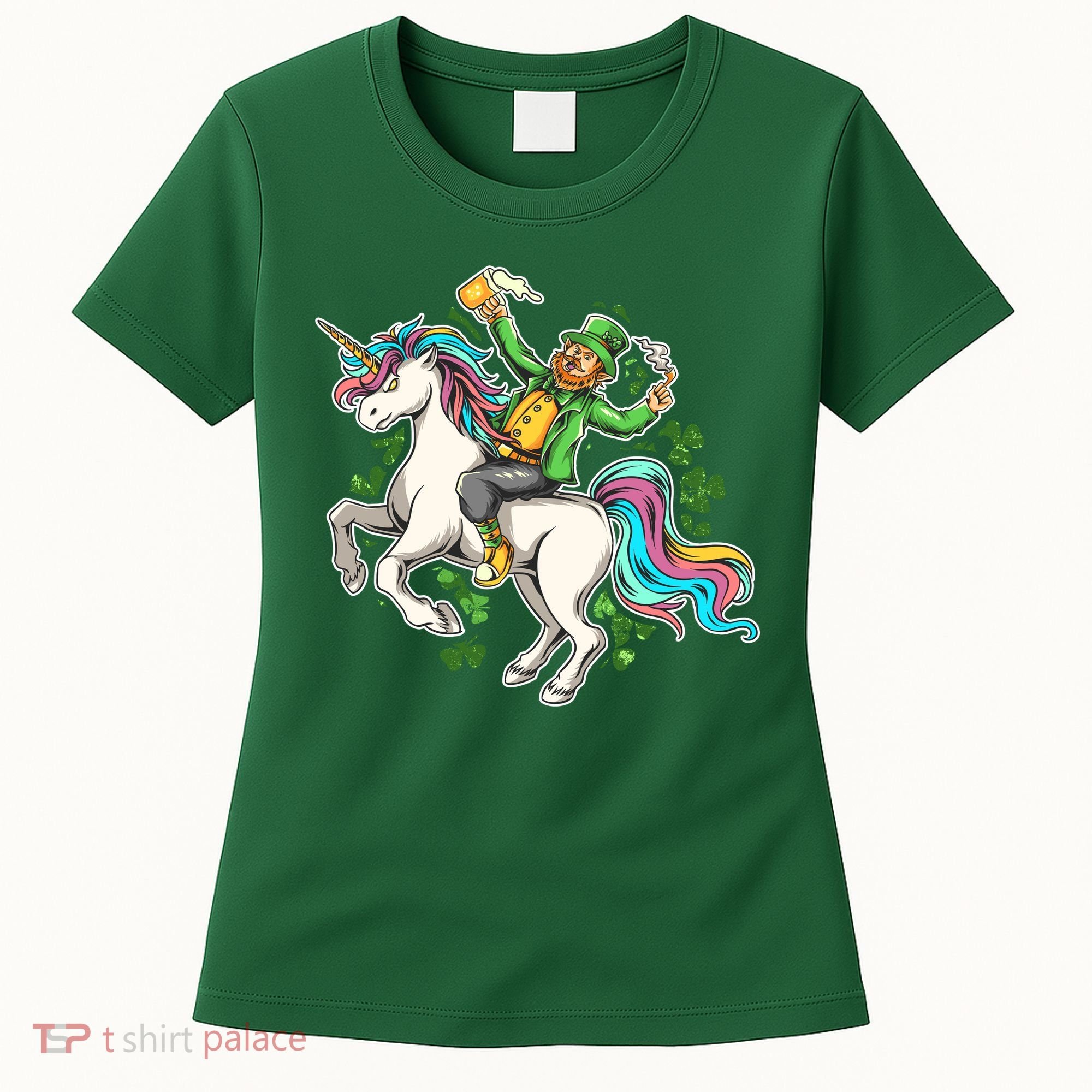 Funny St Patrick's Day Leprechaun Riding Unicorn Women's T-Shirt
