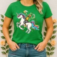 Funny St Patrick's Day Leprechaun Riding Unicorn Women's T-Shirt thumb 2