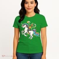 Funny St Patrick's Day Leprechaun Riding Unicorn Women's T-Shirt thumb 4