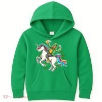 Funny St Patrick's Day Leprechaun Riding Unicorn Kids Hoodie thumb 0