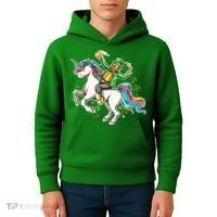 Funny St Patrick's Day Leprechaun Riding Unicorn Kids Hoodie thumb 4