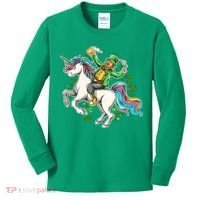 Funny St Patrick's Day Leprechaun Riding Unicorn Kids Long Sleeve Shirt thumb 0