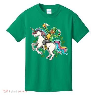 Funny St Patrick's Day Leprechaun Riding Unicorn Kids T-Shirt