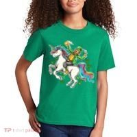 Funny St Patrick's Day Leprechaun Riding Unicorn Kids T-Shirt thumb 2