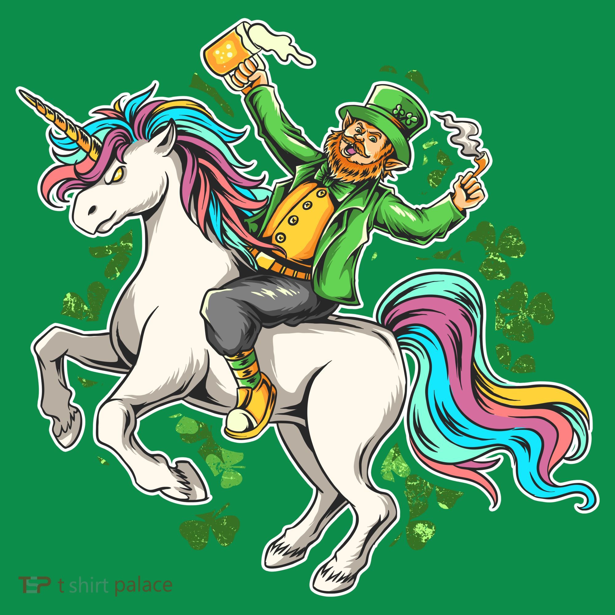 Funny St Patrick's Day Leprechaun Riding Unicorn Kids T-Shirt