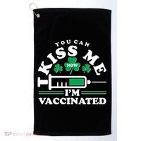 Funny St Patrick's Day You Can Kiss Me Now I'm Vaccinated Golf Towel thumb 0