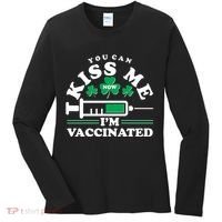 Funny St Patrick's Day You Can Kiss Me Now I'm Vaccinated Women's Long Sleeve Shirt thumb 0