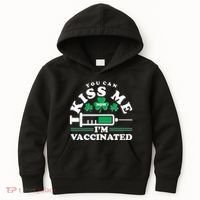 Funny St Patrick's Day You Can Kiss Me Now I'm Vaccinated Kids Hoodie thumb 0