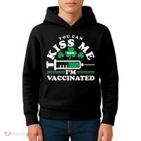 Funny St Patrick's Day You Can Kiss Me Now I'm Vaccinated Kids Hoodie thumb 4