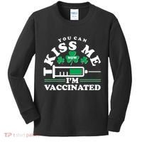 Funny St Patrick's Day You Can Kiss Me Now I'm Vaccinated Kids Long Sleeve Shirt thumb 0