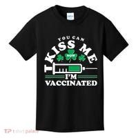 Funny St Patrick's Day You Can Kiss Me Now I'm Vaccinated Kids T-Shirt thumb 0