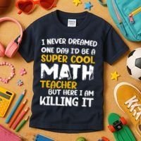 Funny Super Cool Math Teacher Kids T-Shirt thumb 3