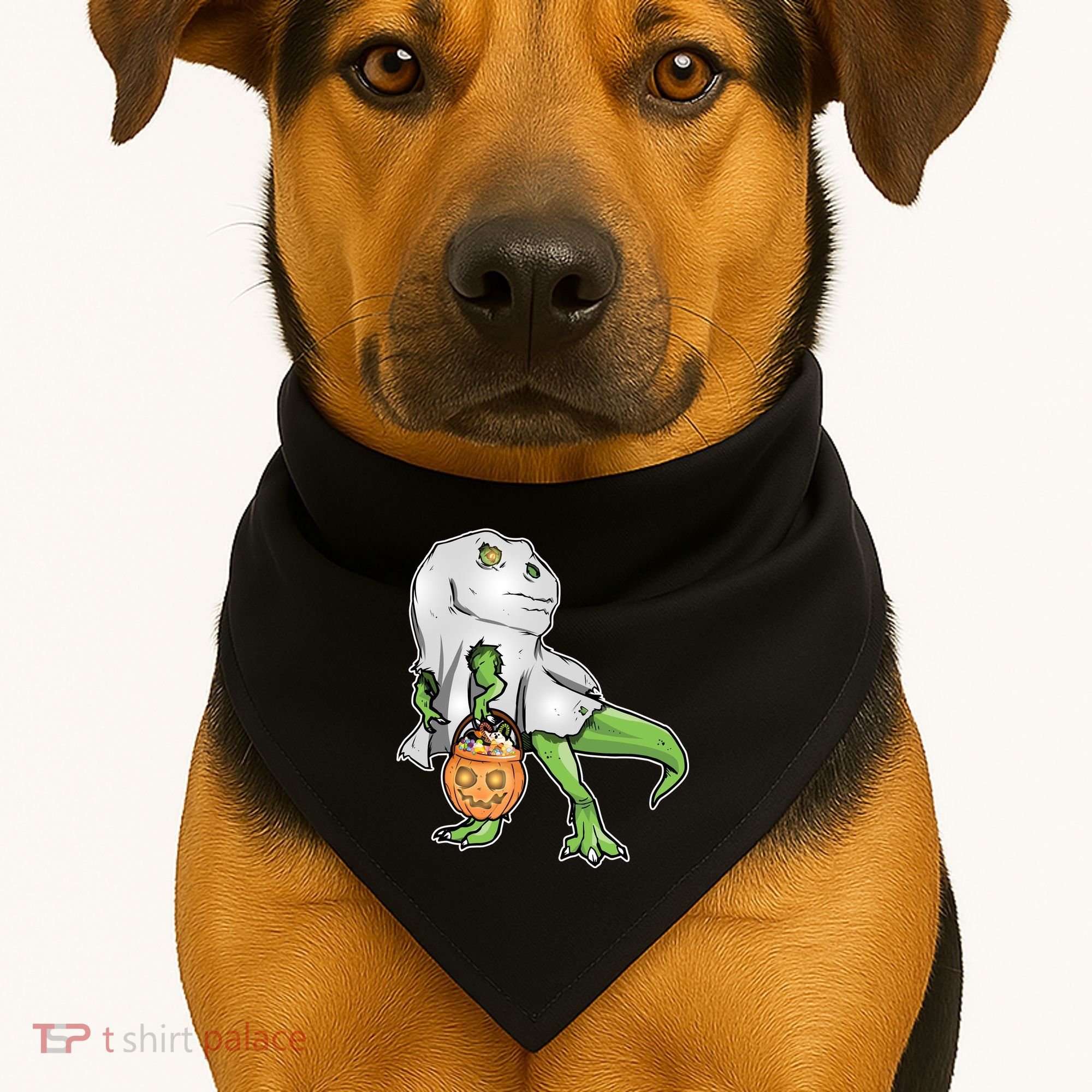 Funny T-Rex Ghost Pumpkin Candy  USA-Made Doggie Bandana