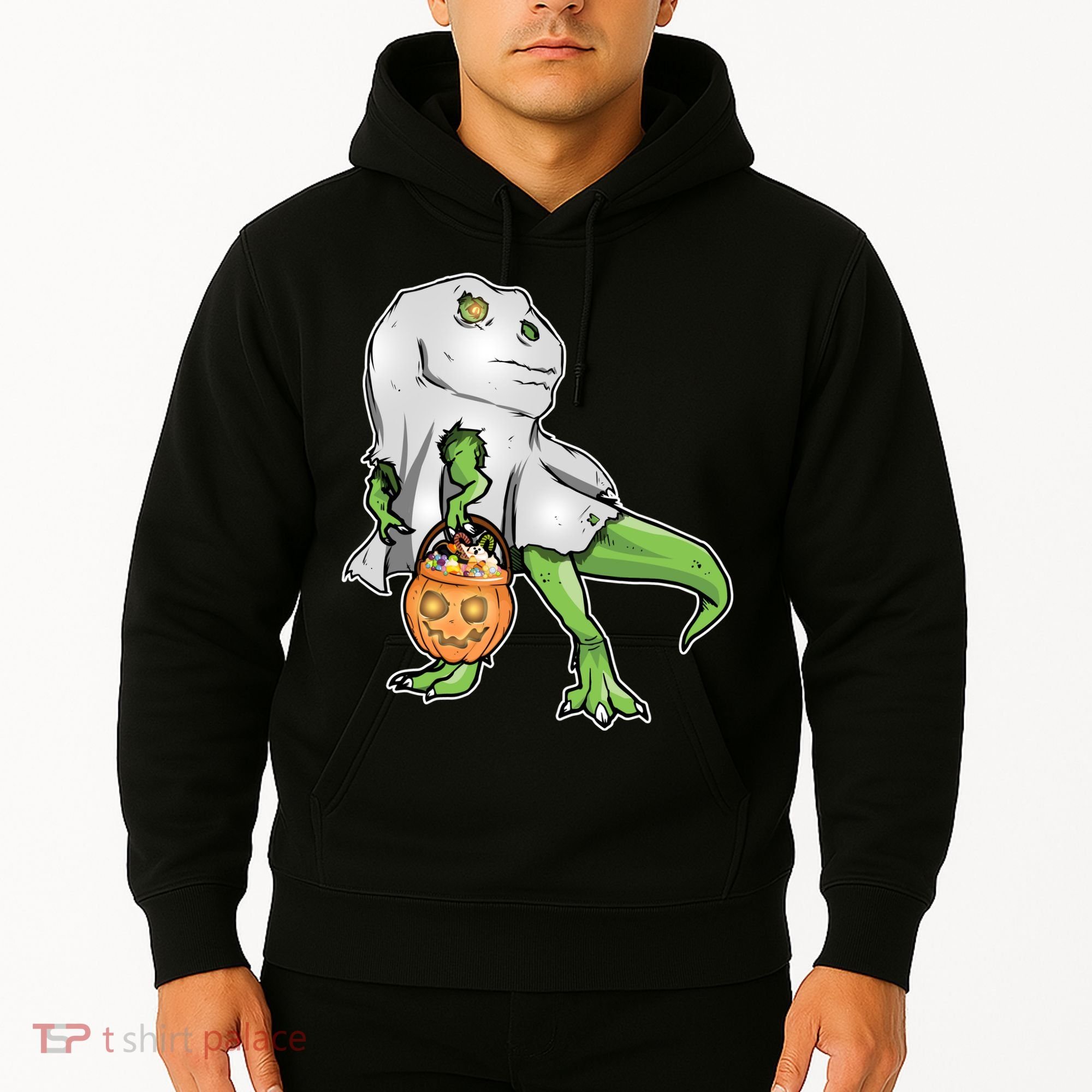 Funny T-Rex Ghost Pumpkin Candy  Hoodie