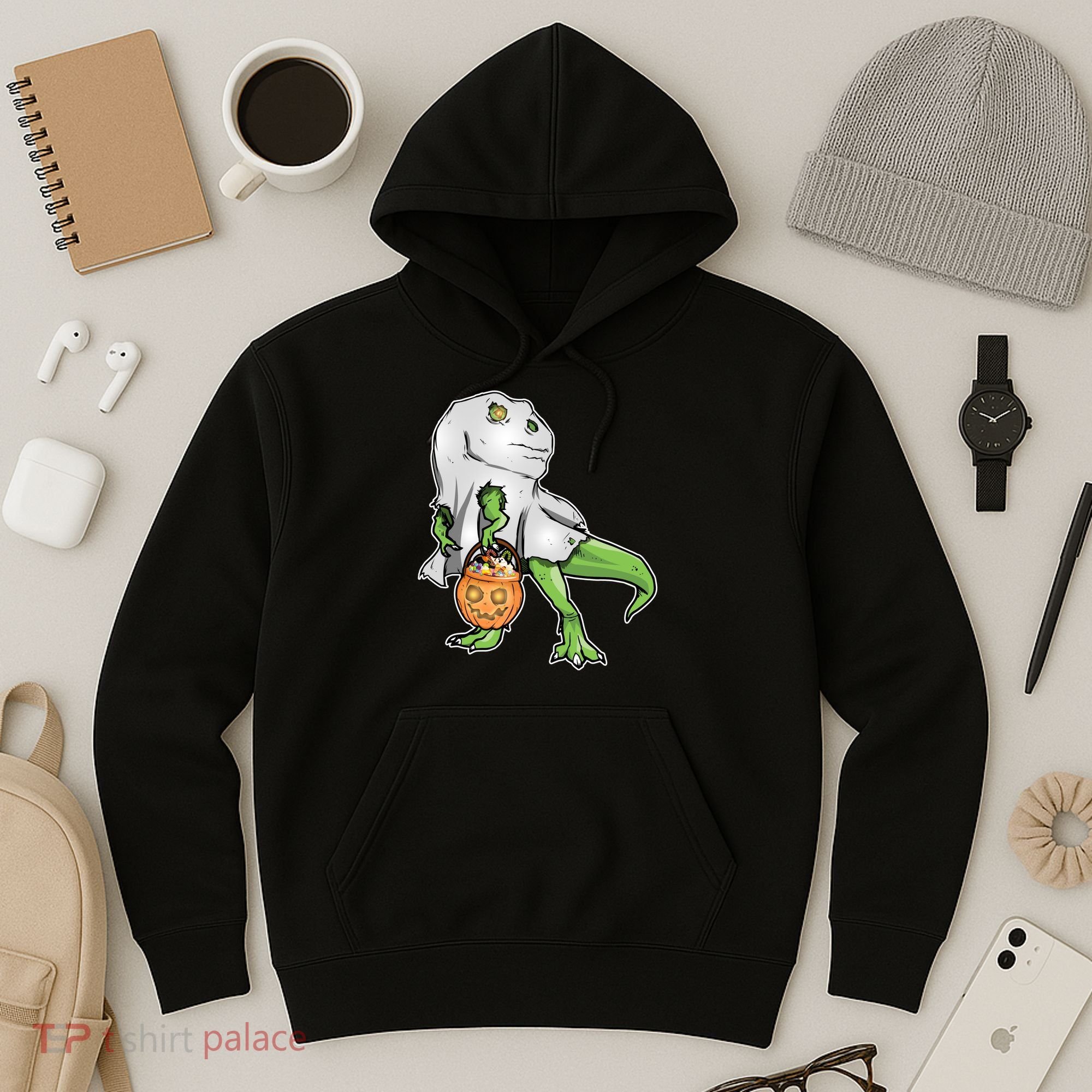 Funny T-Rex Ghost Pumpkin Candy  Hoodie