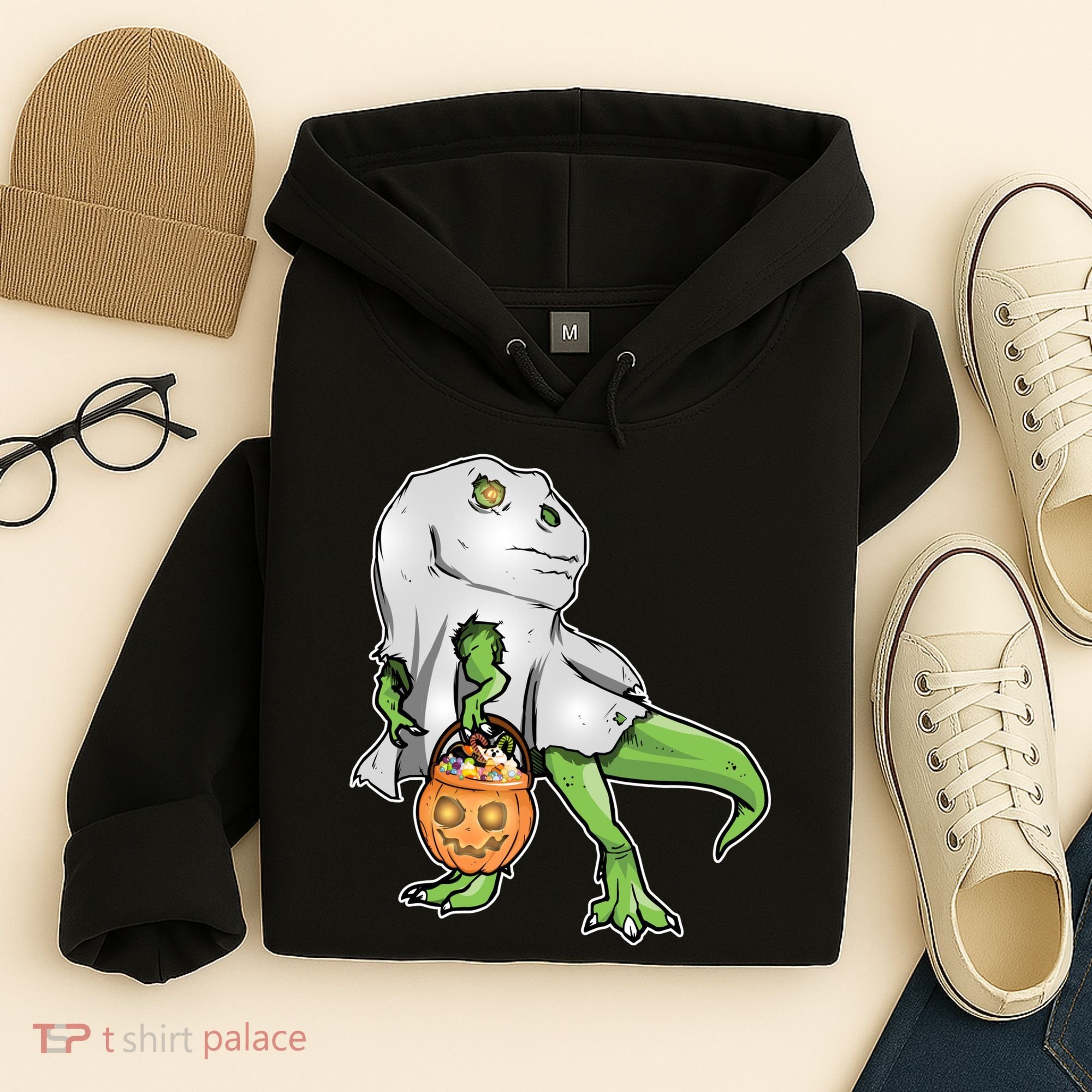 Funny T-Rex Ghost Pumpkin Candy  Hoodie