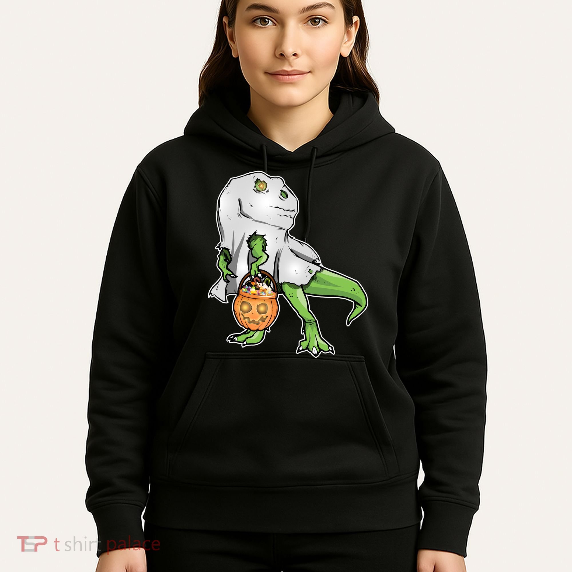 Funny T-Rex Ghost Pumpkin Candy  Hoodie