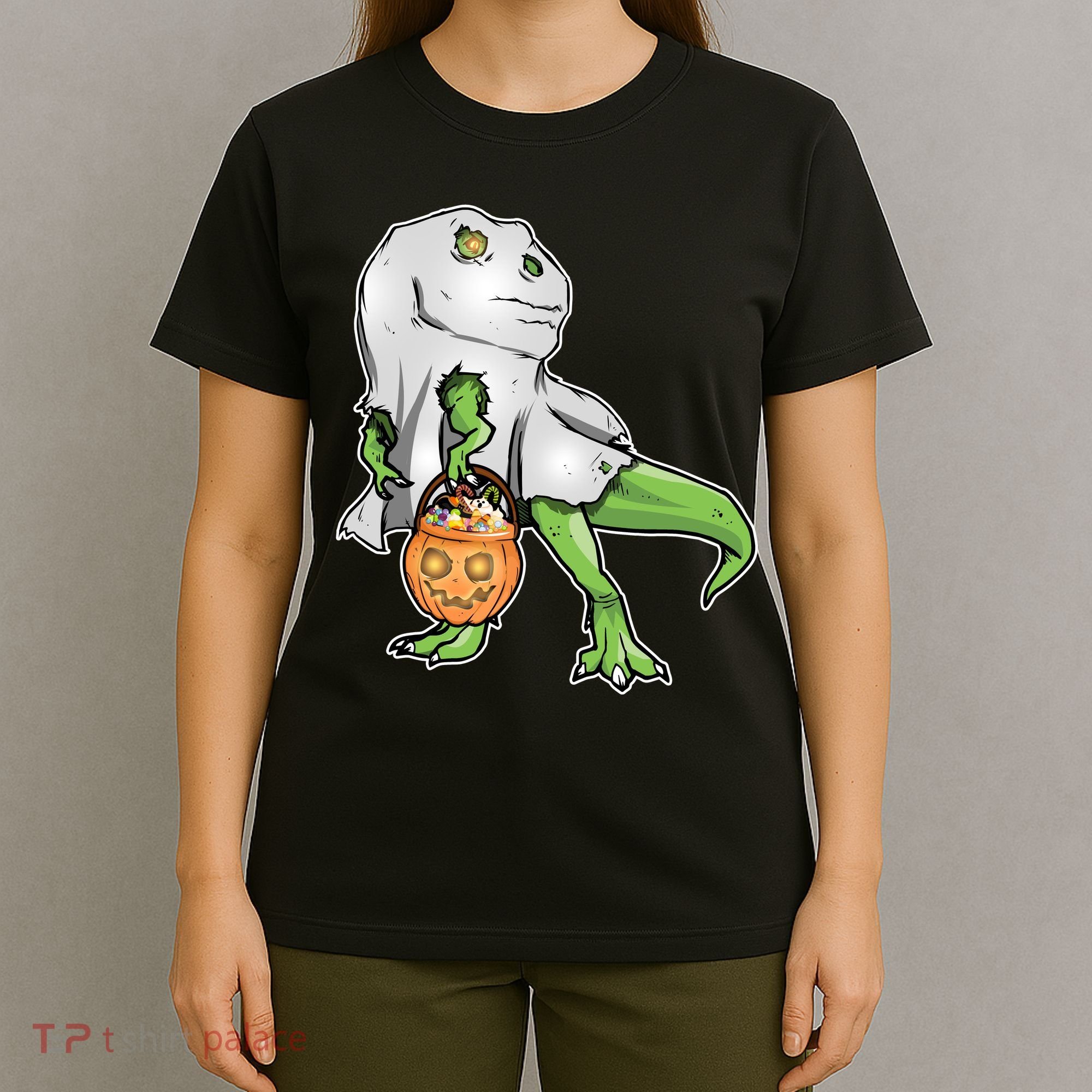 Funny T-Rex Ghost Pumpkin Candy  T-Shirt