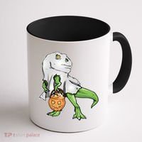 Funny T-Rex Ghost Pumpkin Candy  Coffee Mug thumb 1