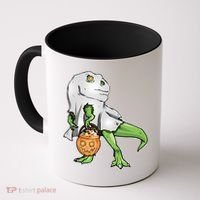 Funny T-Rex Ghost Pumpkin Candy  Coffee Mug thumb 0
