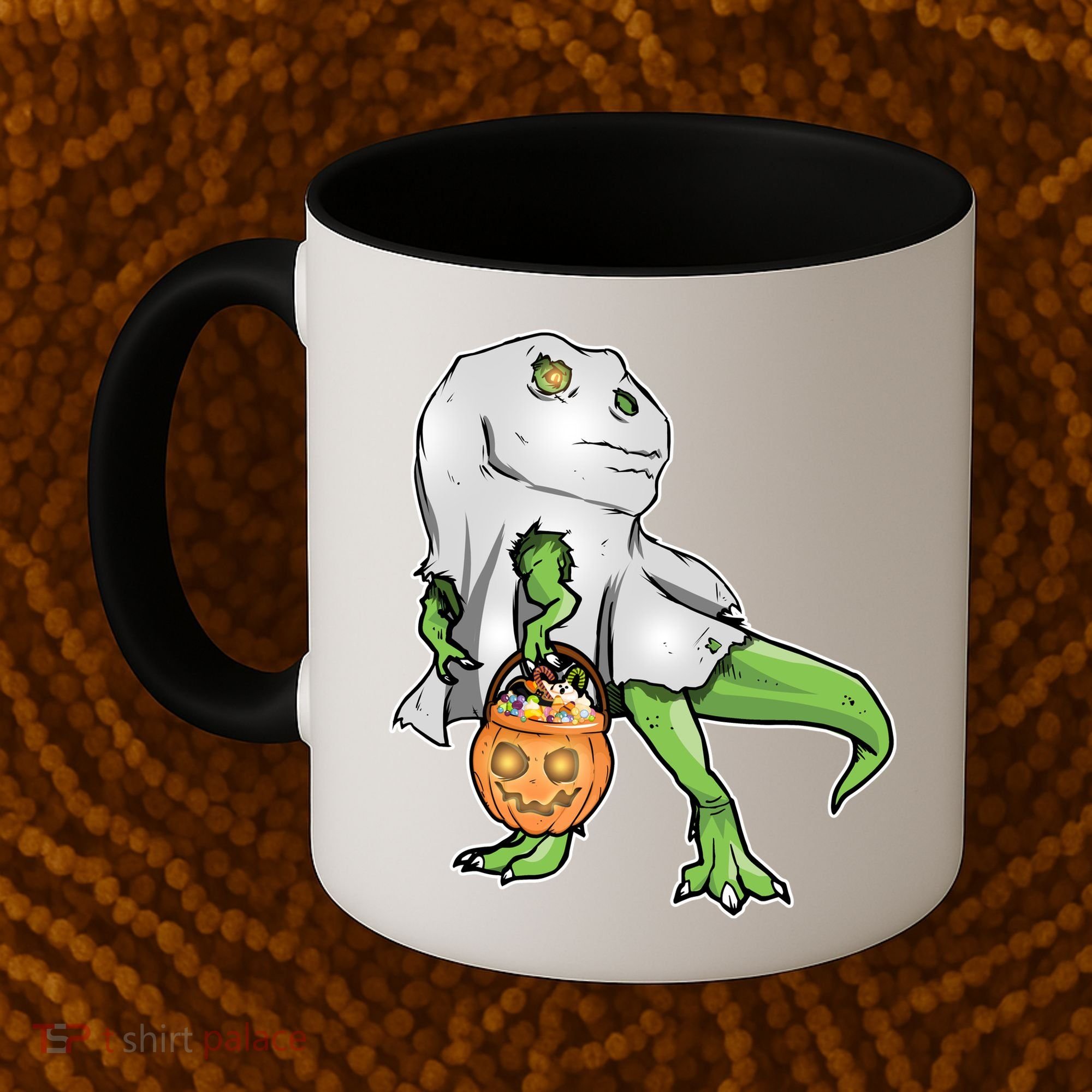 Funny T-Rex Ghost Pumpkin Candy  Coffee Mug