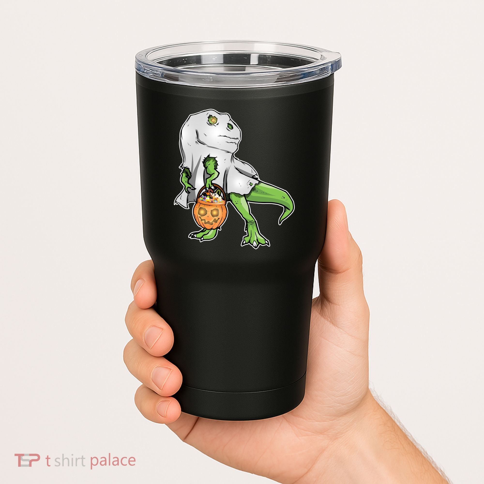 Funny T-Rex Ghost Pumpkin Candy  Tumbler