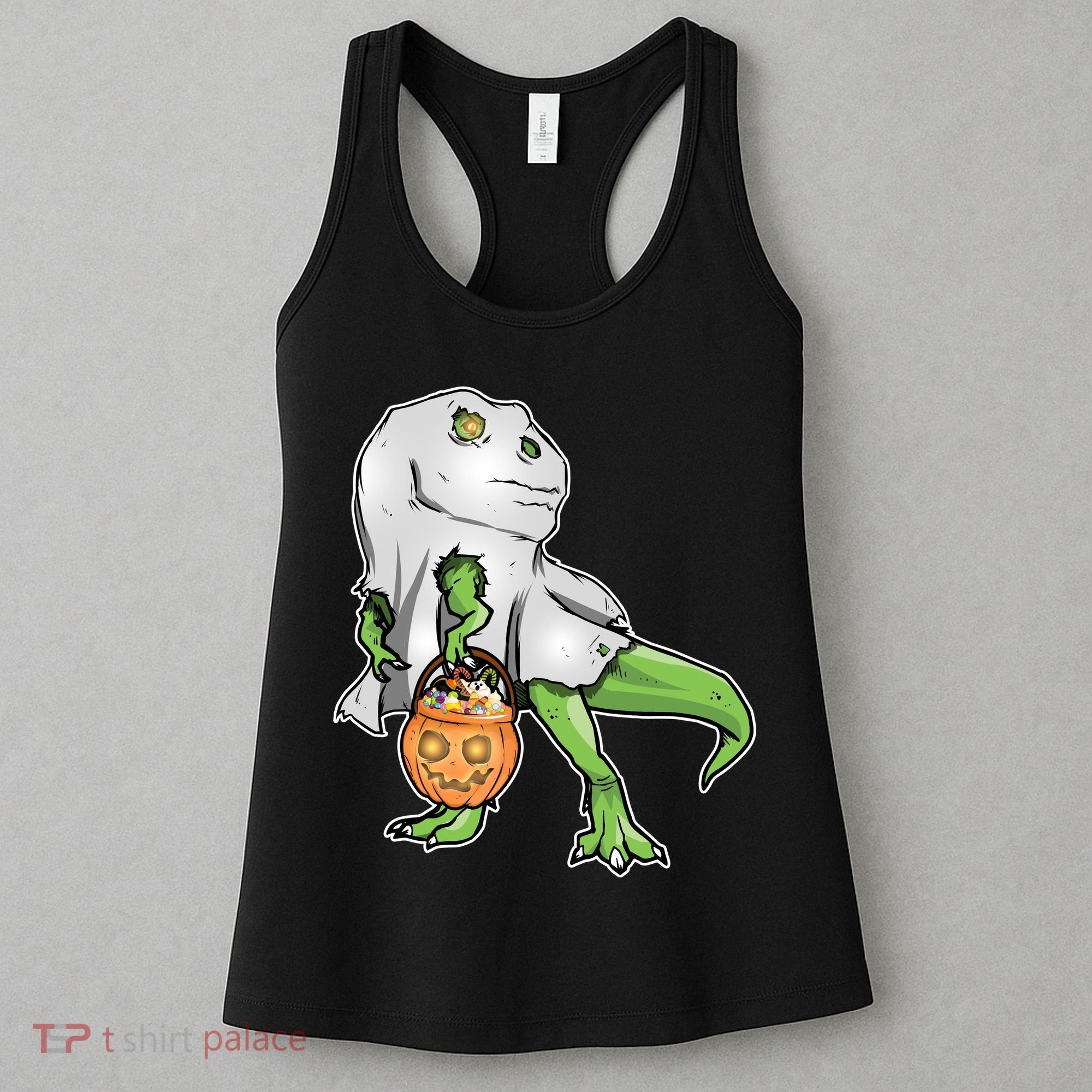 Funny T-Rex Ghost Pumpkin Candy  Women's Tank Top