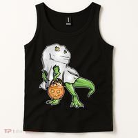 Funny T-Rex Ghost Pumpkin Candy  Tank Top thumb 2
