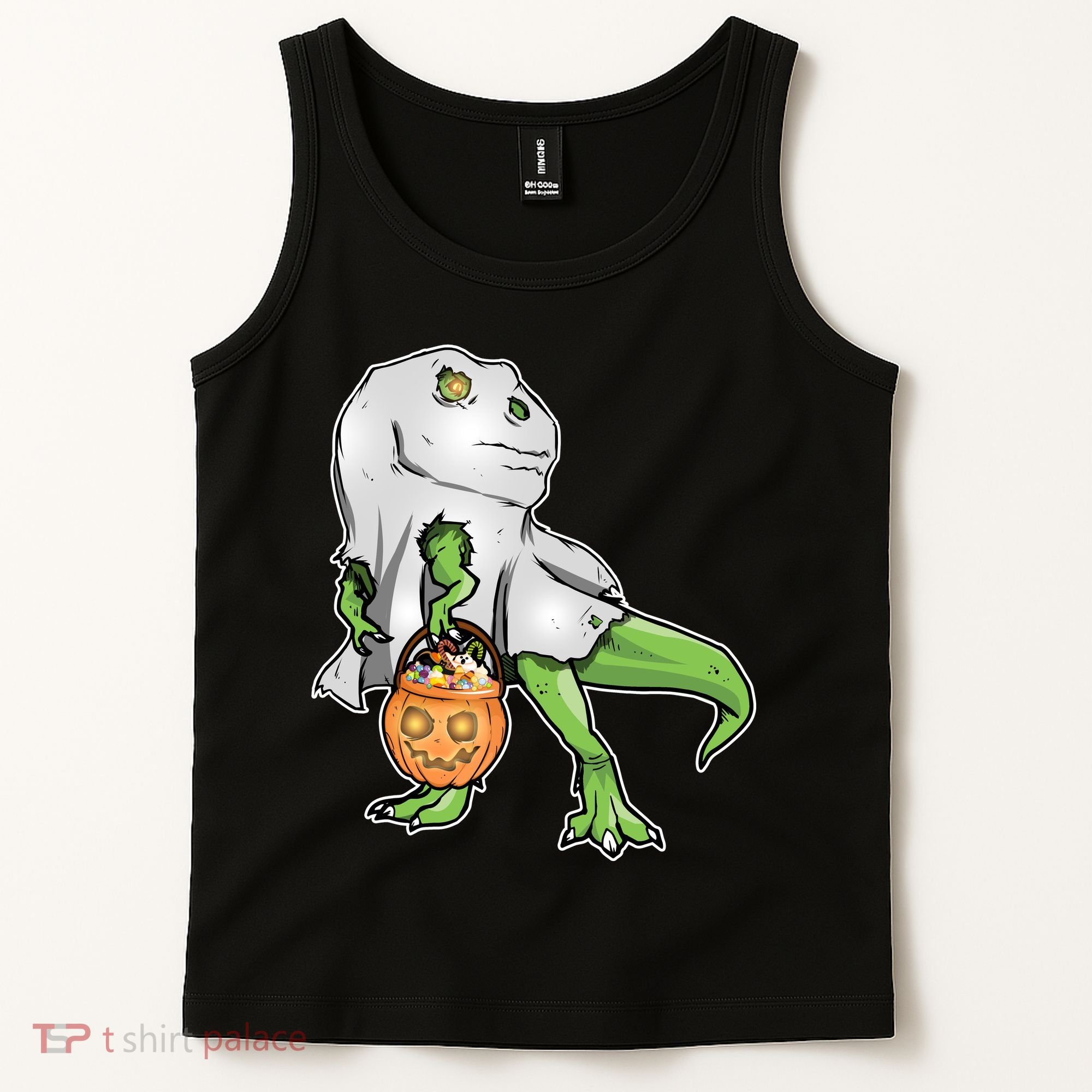 Funny T-Rex Ghost Pumpkin Candy  Tank Top