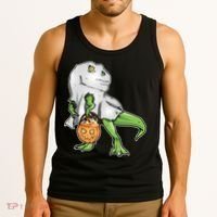 Funny T-Rex Ghost Pumpkin Candy  Tank Top thumb 3