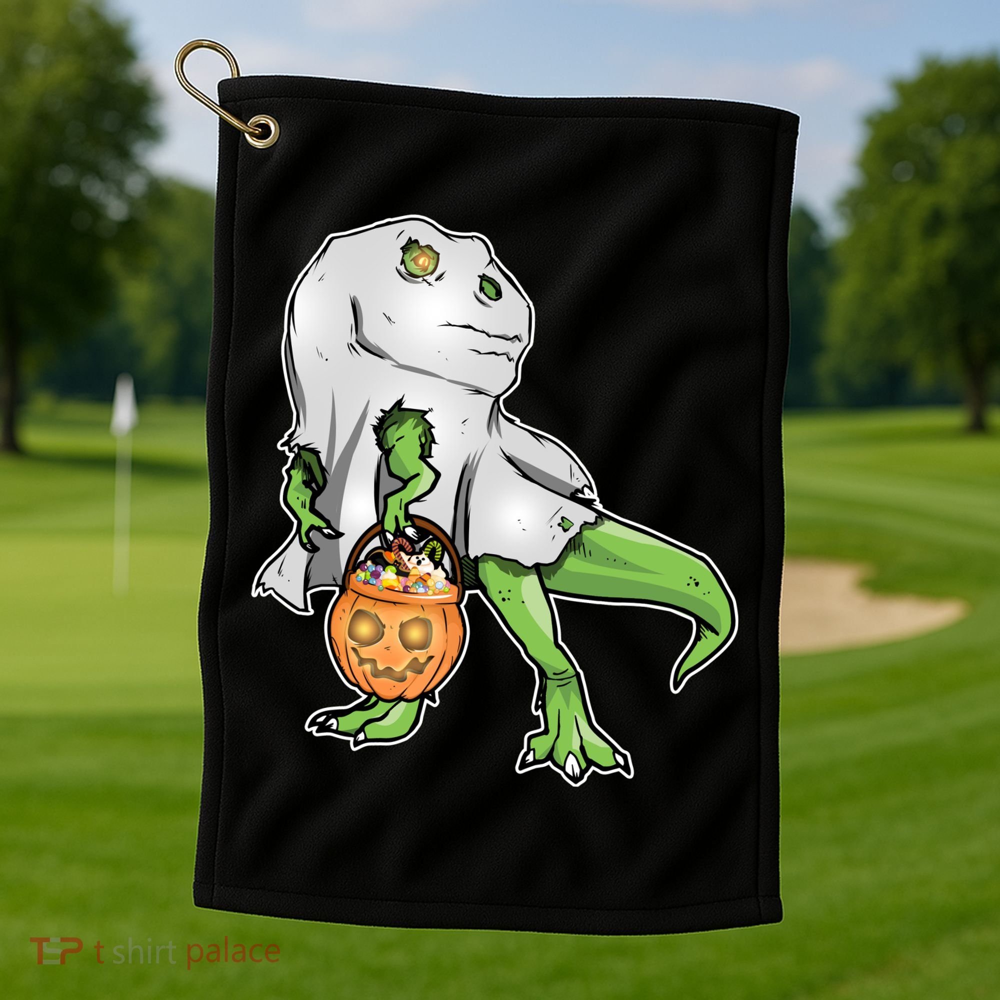 Funny T-Rex Ghost Pumpkin Candy  Golf Towel