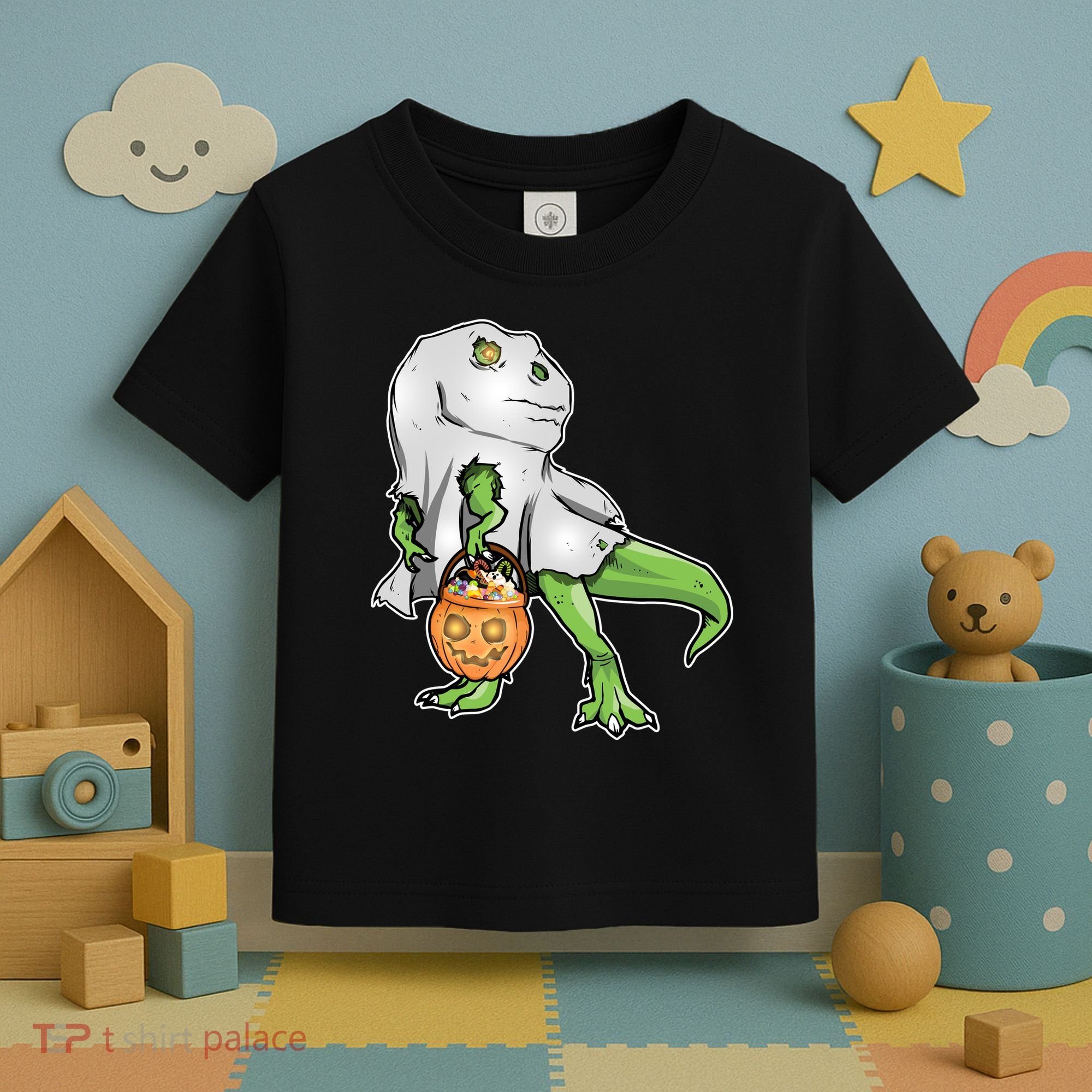 Funny T-Rex Ghost Pumpkin Candy  Toddler T-Shirt