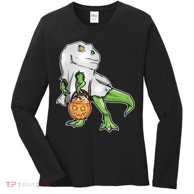 Funny T-Rex Ghost Pumpkin Candy  Women's Long Sleeve Shirt