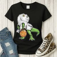 Funny T-Rex Ghost Pumpkin Candy  Women's T-Shirt thumb 3