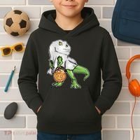 Funny T-Rex Ghost Pumpkin Candy  Kids Hoodie thumb 2
