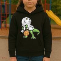 Funny T-Rex Ghost Pumpkin Candy  Kids Hoodie thumb 3