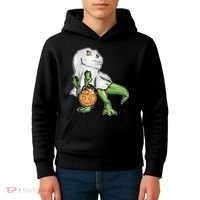 Funny T-Rex Ghost Pumpkin Candy  Kids Hoodie thumb 4