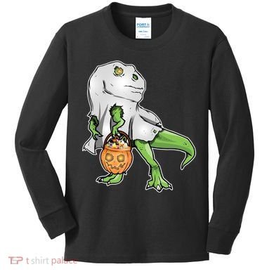 Funny T-Rex Ghost Pumpkin Candy  Kids Long Sleeve Shirt