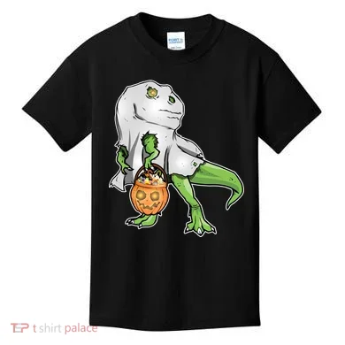 Funny T-Rex Ghost Pumpkin Candy  Kids T-Shirt