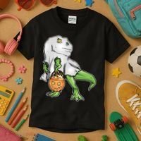 Funny T-Rex Ghost Pumpkin Candy  Kids T-Shirt thumb 3