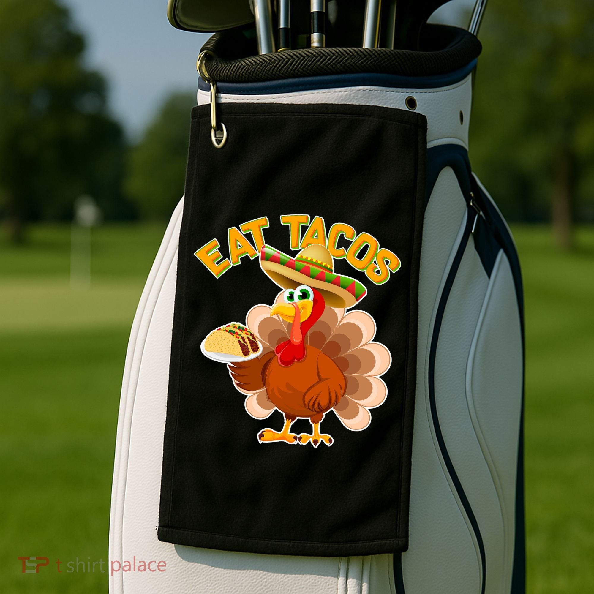 Funny Thanksgiving Eat Tacos Golf Towel