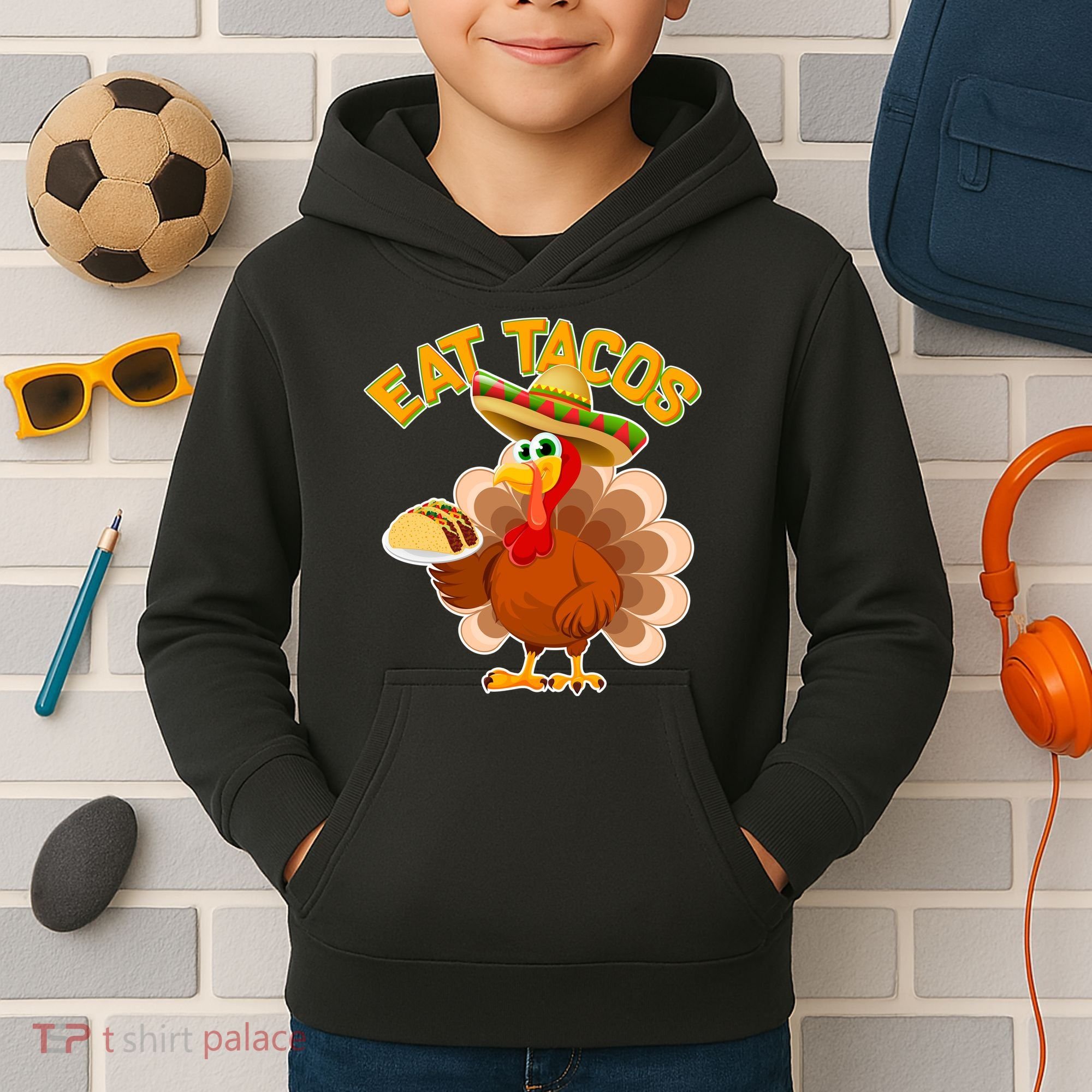 Funny Thanksgiving Eat Tacos Kids Hoodie