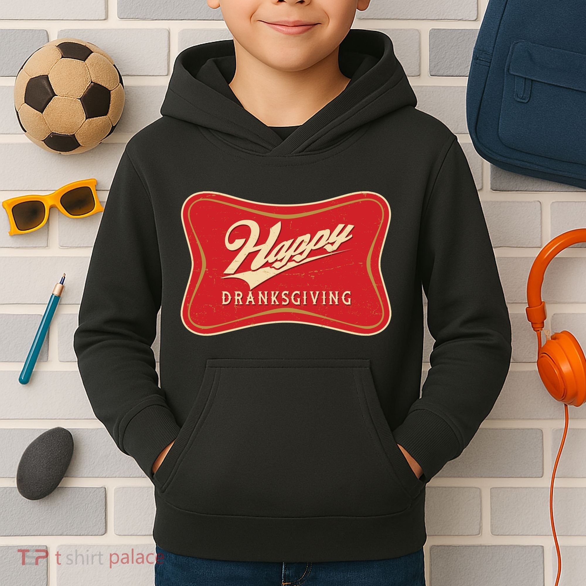 Funny Thanksgiving Happy Dranksgiving Beer Label Kids Hoodie