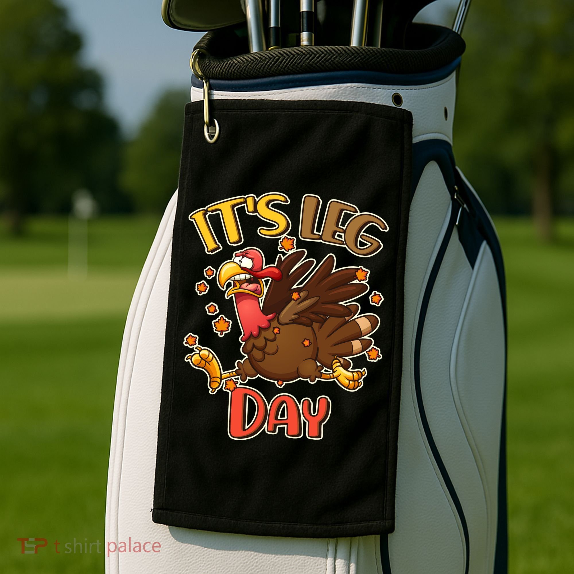 Funny Thanksgiving It's Leg Day Golf Towel