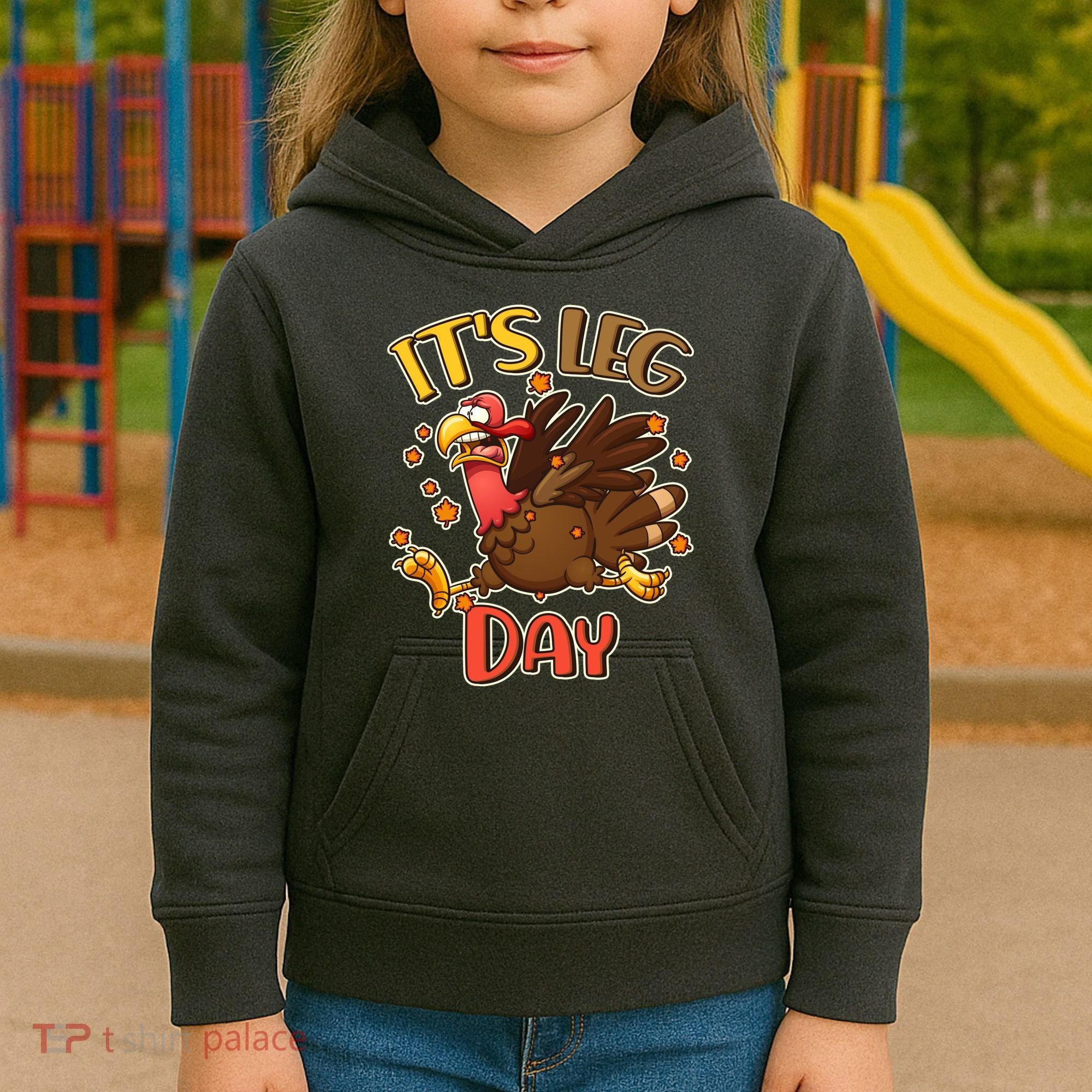 Funny Thanksgiving It's Leg Day Kids Hoodie