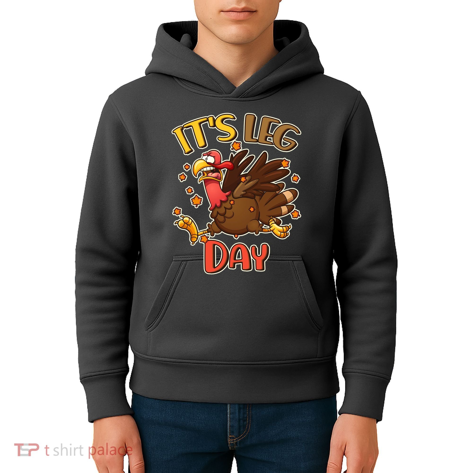 Funny Thanksgiving It's Leg Day Kids Hoodie