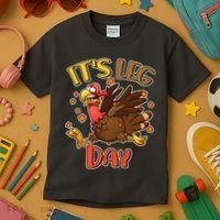 Funny Thanksgiving It's Leg Day Kids T-Shirt thumb 3