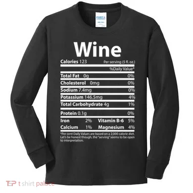 Funny Thanksgiving Wine Nutritional Values Kids Long Sleeve Shirt